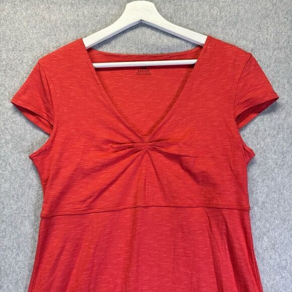 Horny Toad Women’s Size Medium Ruched Knee Length Dress coral Red Casual Stretch - Picture 2 of 10